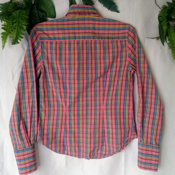 Andrea Becker Rainbow Plaid button down top S - Picture 7 of 9